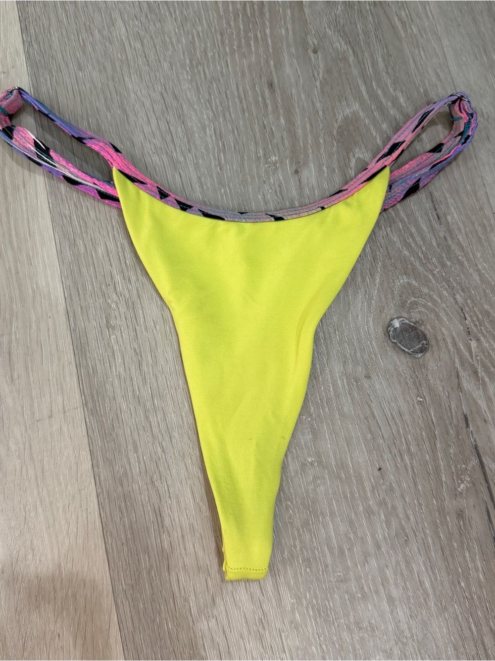 San Lorenzo Neon Yellow Bikini Bottom with Pink Patterned Straps
